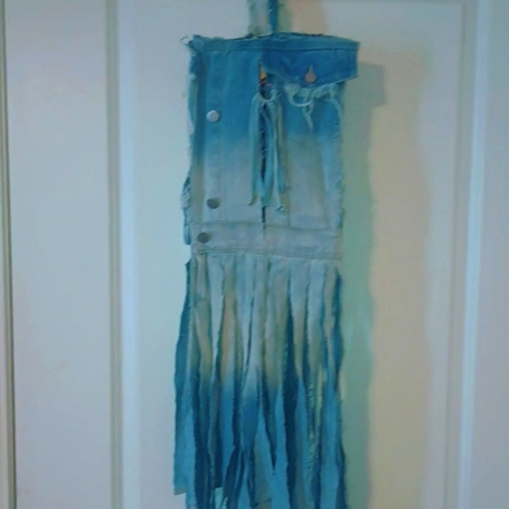 Vintage denim handmade swinging bag XL wristlet